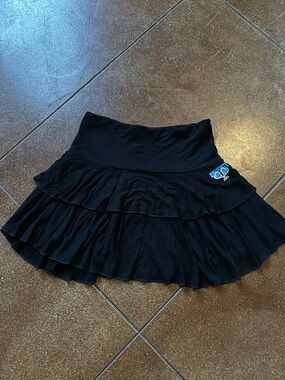 omighty Black Tiered Mini Skirt with Blue Logo Accent